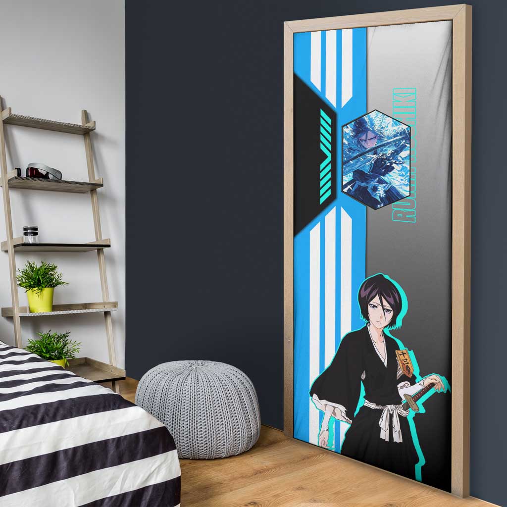 Rukia Kuchiki from Bleach Door Cover with Sword and Ice Powers Pose Design - The Mazicc
