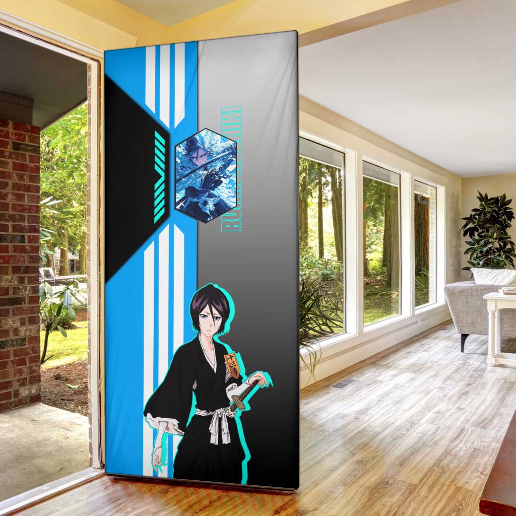 Rukia Kuchiki from Bleach Door Cover with Sword and Ice Powers Pose Design - The Mazicc