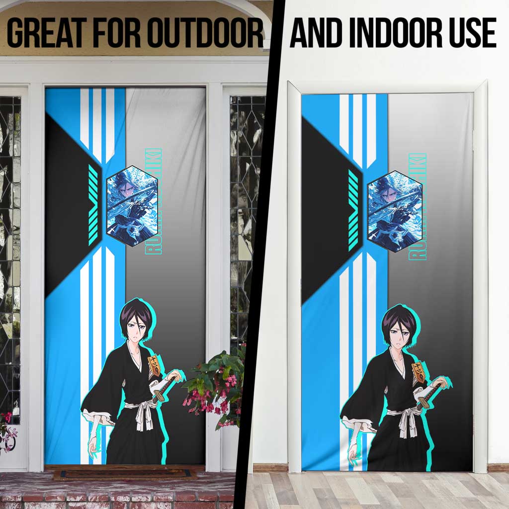 Rukia Kuchiki from Bleach Door Cover with Sword and Ice Powers Pose Design - The Mazicc