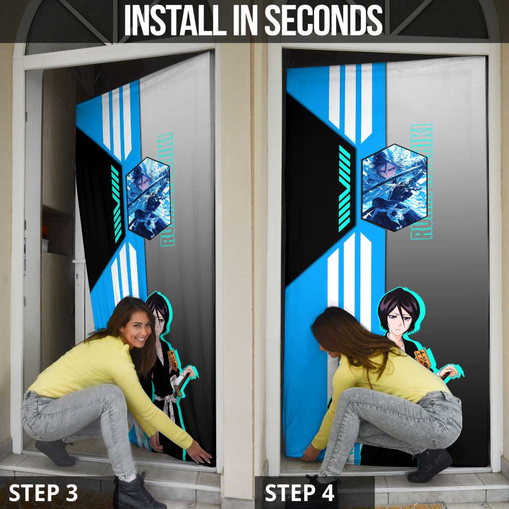 Rukia Kuchiki from Bleach Door Cover with Sword and Ice Powers Pose Design - The Mazicc