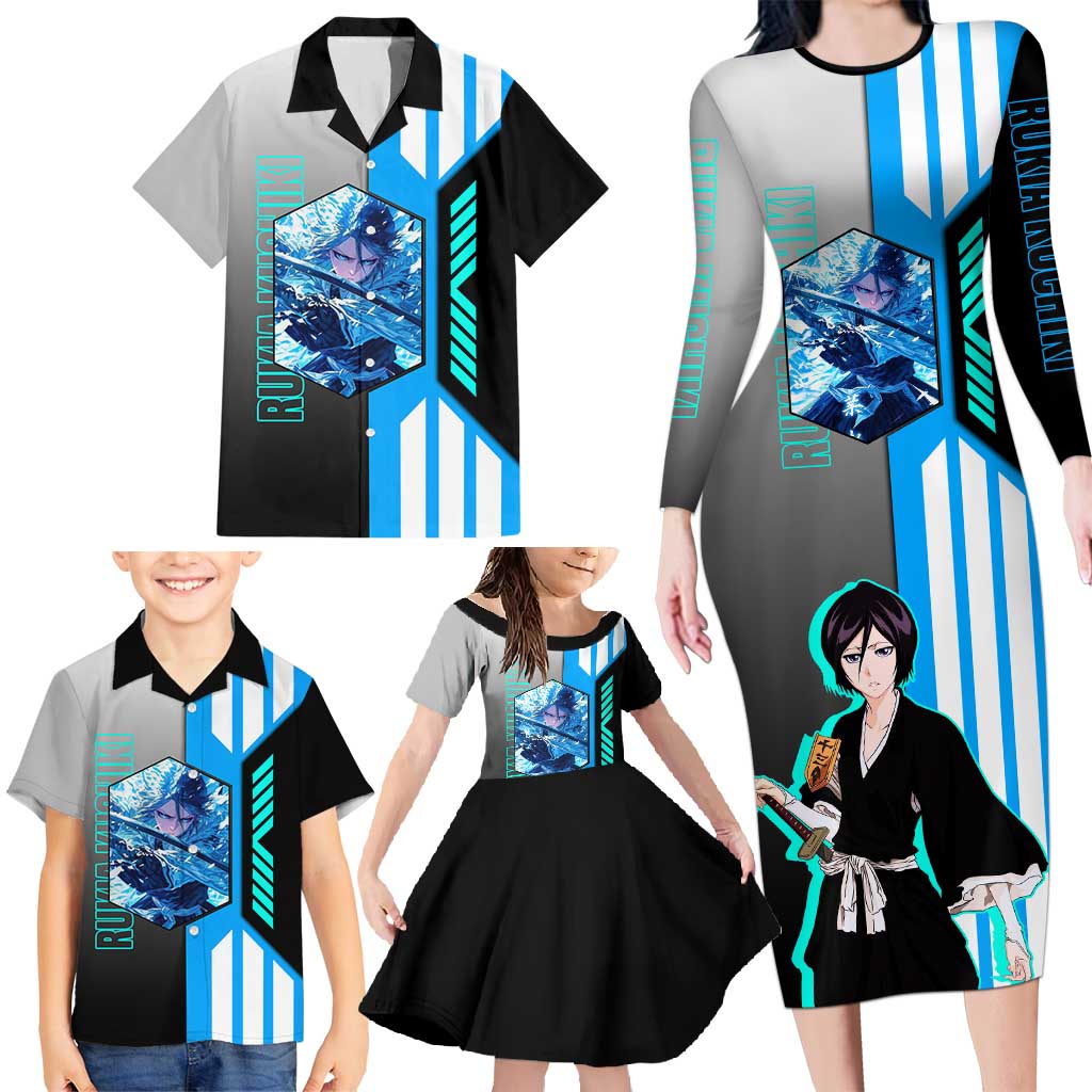 Rukia Kuchiki from Bleach Family Matching Long Sleeve Bodycon Dress and Hawaiian Shirt with Sword and Ice Powers Pose Design - The Mazicc