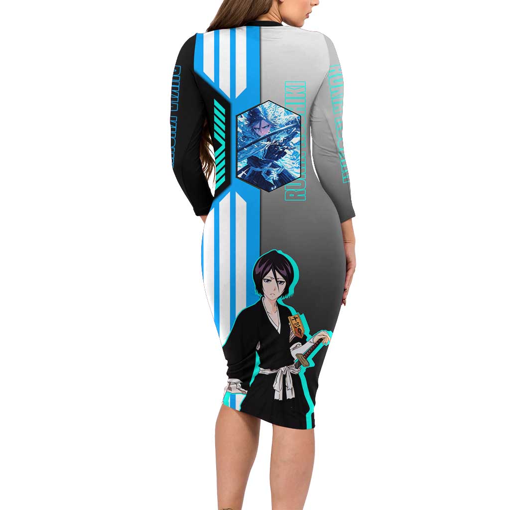 Rukia Kuchiki from Bleach Family Matching Long Sleeve Bodycon Dress and Hawaiian Shirt with Sword and Ice Powers Pose Design - The Mazicc