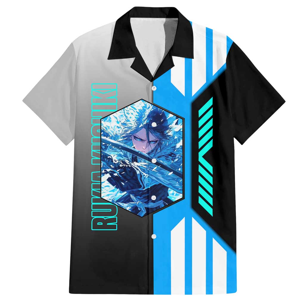 Rukia Kuchiki from Bleach Family Matching Off Shoulder Short Dress and Hawaiian Shirt with Sword and Ice Powers Pose Design - The Mazicc