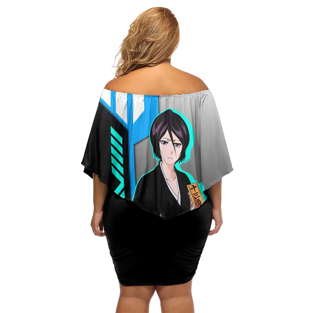 Rukia Kuchiki from Bleach Family Matching Off Shoulder Short Dress and Hawaiian Shirt with Sword and Ice Powers Pose Design - The Mazicc