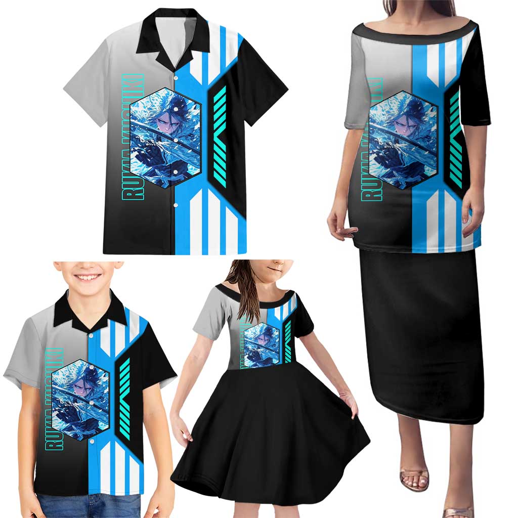 Rukia Kuchiki from Bleach Family Matching Puletasi and Hawaiian Shirt with Sword and Ice Powers Pose Design - The Mazicc