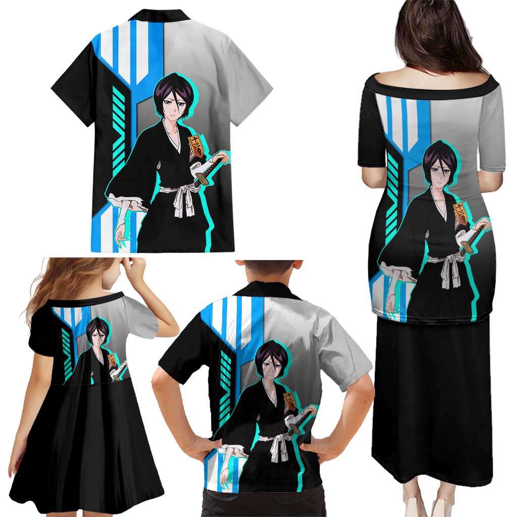 Rukia Kuchiki from Bleach Family Matching Puletasi and Hawaiian Shirt with Sword and Ice Powers Pose Design - The Mazicc