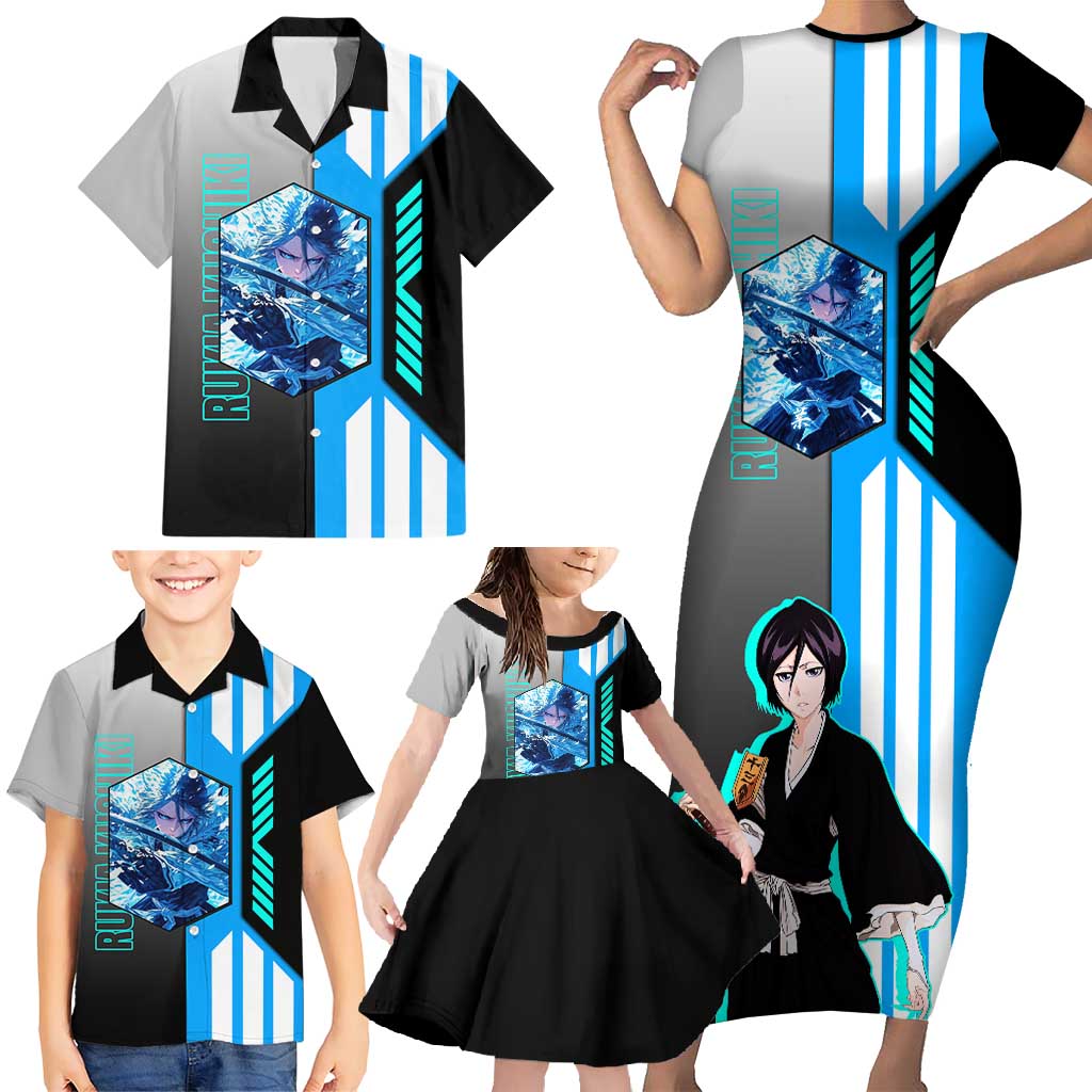 Rukia Kuchiki from Bleach Family Matching Short Sleeve Bodycon Dress and Hawaiian Shirt with Sword and Ice Powers Pose Design - The Mazicc