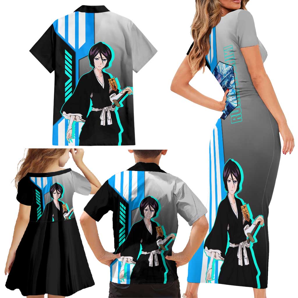 Rukia Kuchiki from Bleach Family Matching Short Sleeve Bodycon Dress and Hawaiian Shirt with Sword and Ice Powers Pose Design - The Mazicc