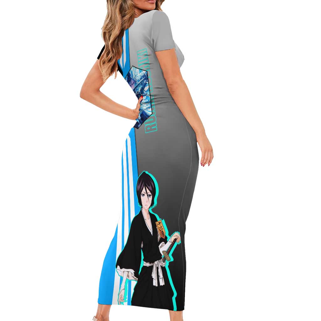 Rukia Kuchiki from Bleach Family Matching Short Sleeve Bodycon Dress and Hawaiian Shirt with Sword and Ice Powers Pose Design - The Mazicc