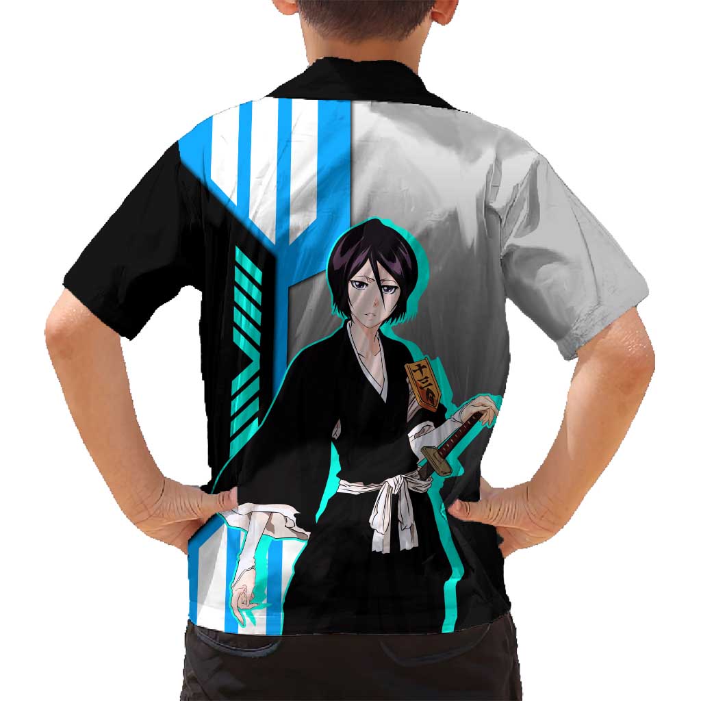 Rukia Kuchiki from Bleach Family Matching Summer Maxi Dress and Hawaiian Shirt with Sword and Ice Powers Pose Design - The Mazicc