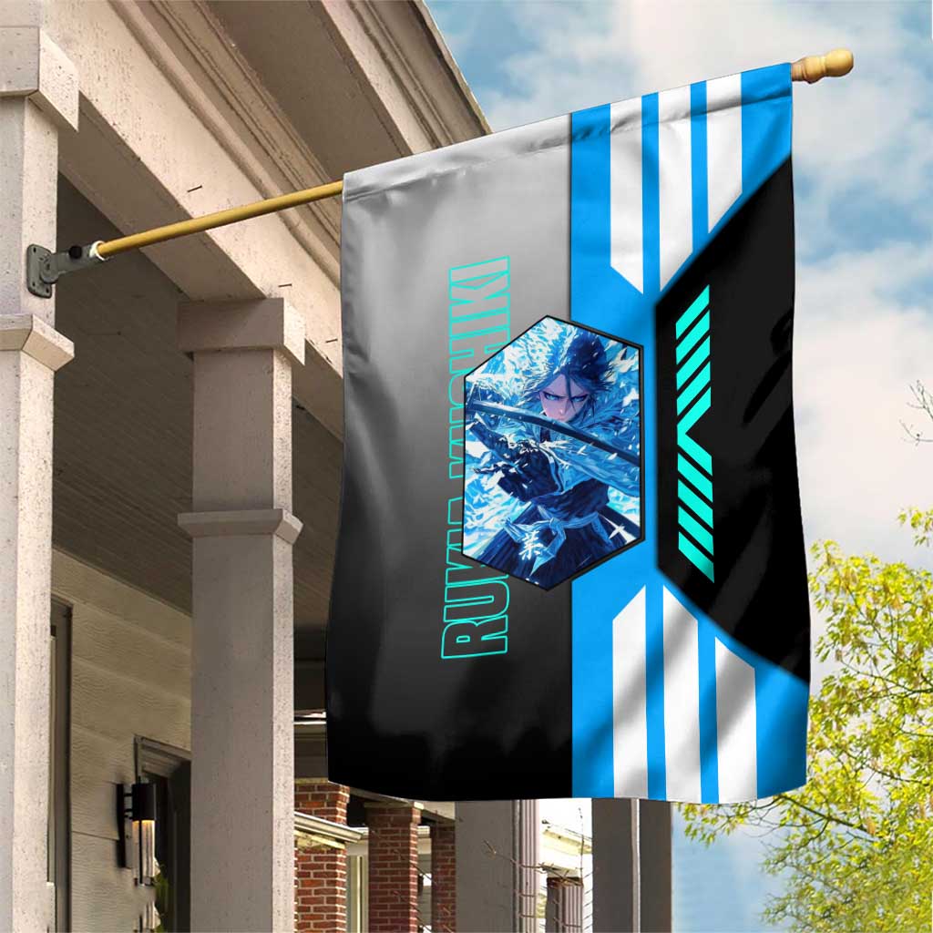 Rukia Kuchiki from Bleach Garden Flag with Sword and Ice Powers Pose Design - The Mazicc