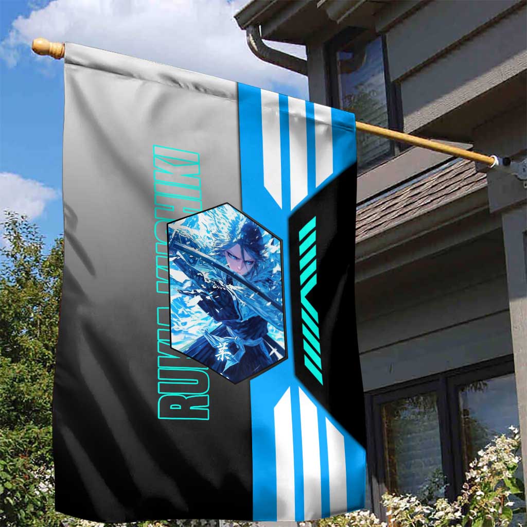 Rukia Kuchiki from Bleach Garden Flag with Sword and Ice Powers Pose Design - The Mazicc