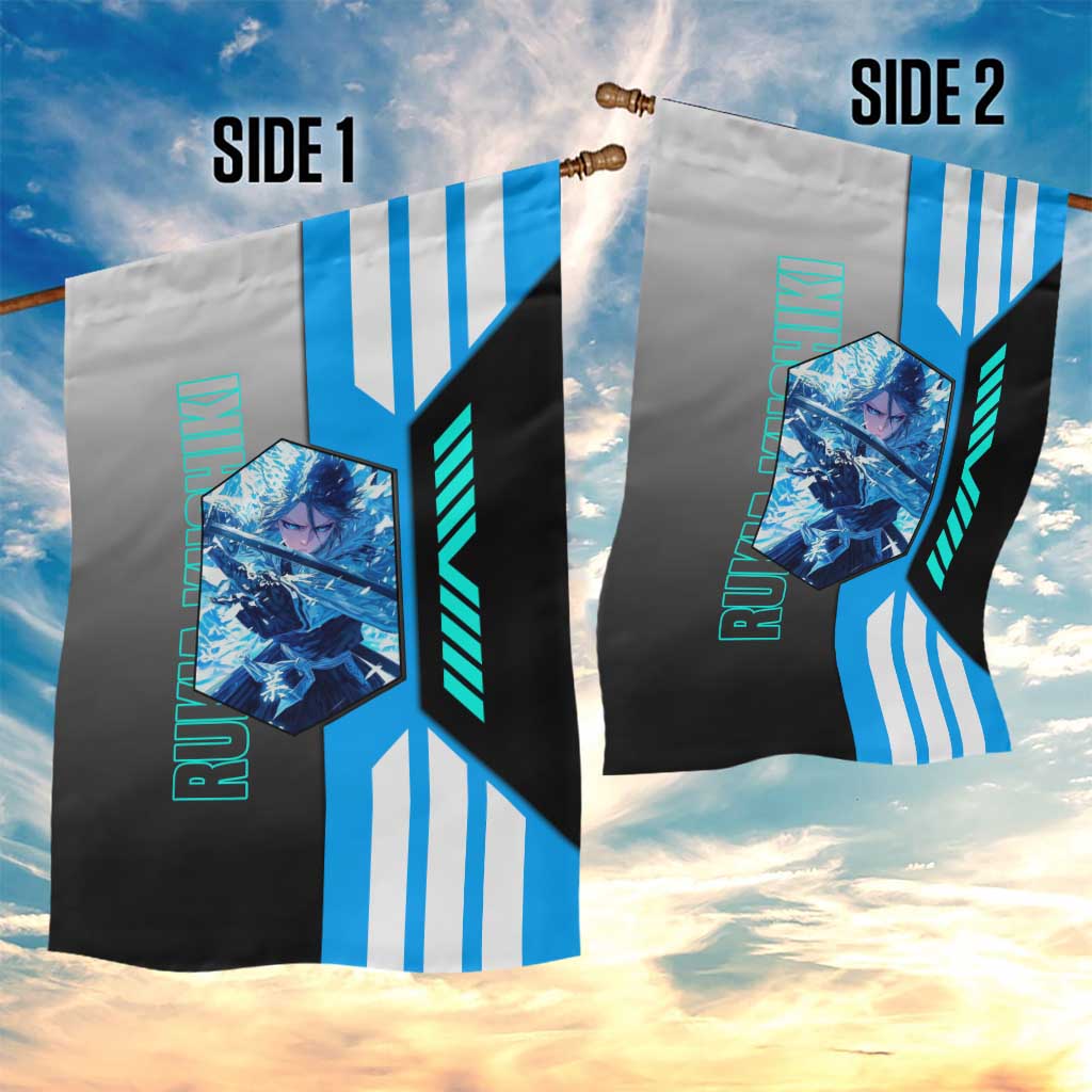 Rukia Kuchiki from Bleach Garden Flag with Sword and Ice Powers Pose Design - The Mazicc