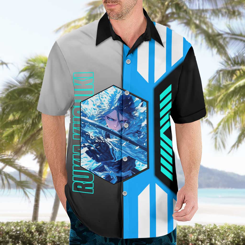 Rukia Kuchiki from Bleach Hawaiian Shirt with Sword and Ice Powers Pose Design - The Mazicc