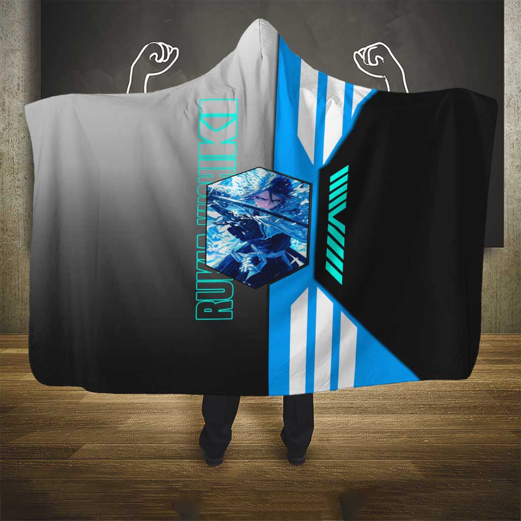 Rukia Kuchiki from Bleach Hooded Blanket with Sword and Ice Powers Pose Design - The Mazicc