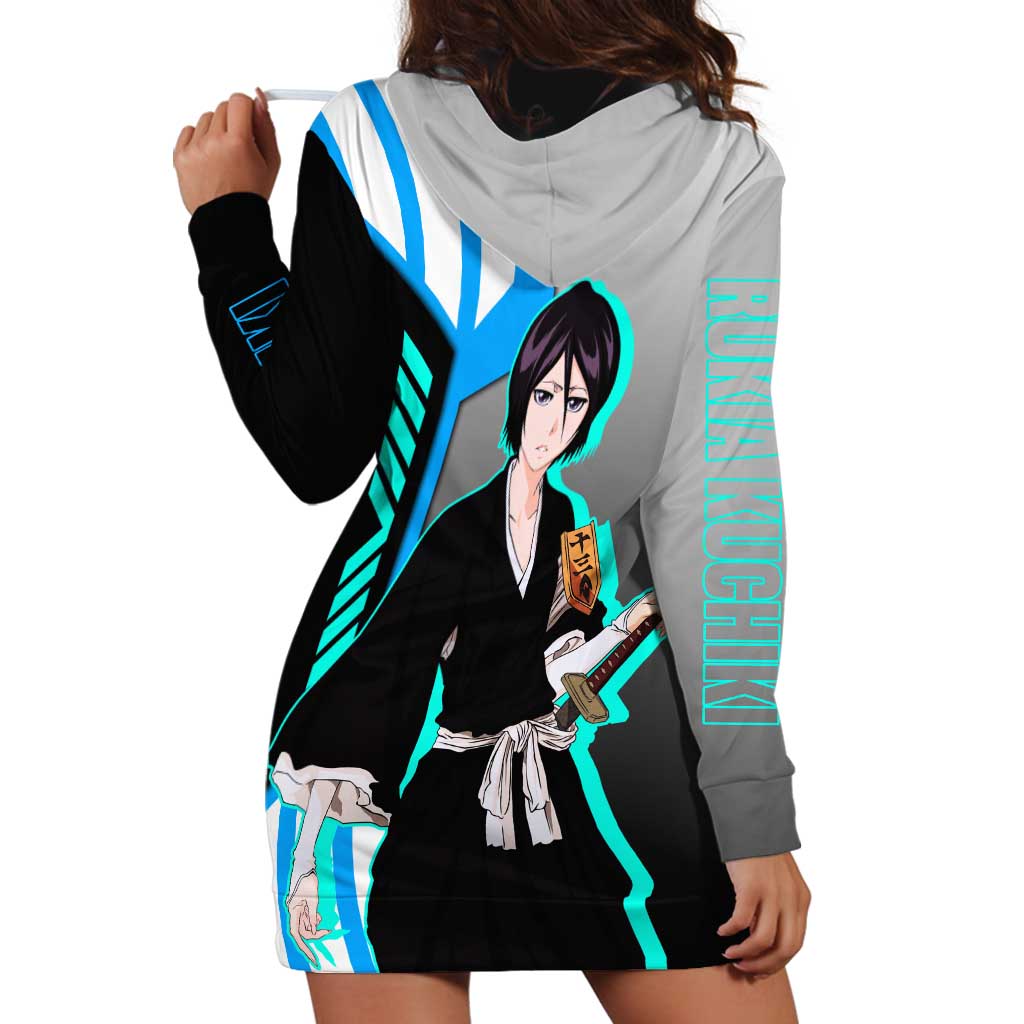 Rukia Kuchiki from Bleach Hoodie Dress with Sword and Ice Powers Pose Design - The Mazicc