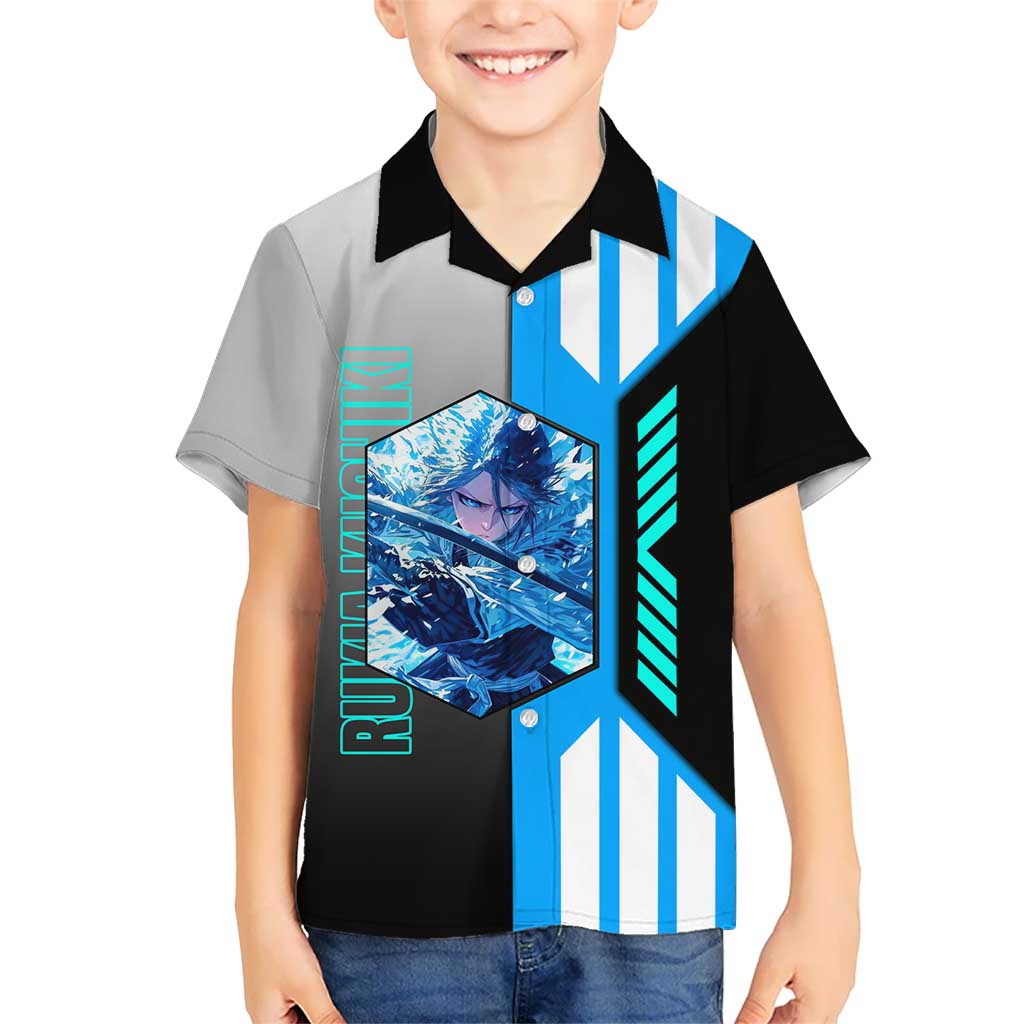 Rukia Kuchiki from Bleach Kid Hawaiian Shirt with Sword and Ice Powers Pose Design - The Mazicc