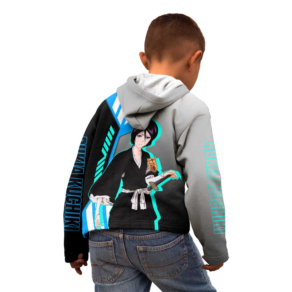 Rukia Kuchiki from Bleach Kid Hoodie with Sword and Ice Powers Pose Design - The Mazicc