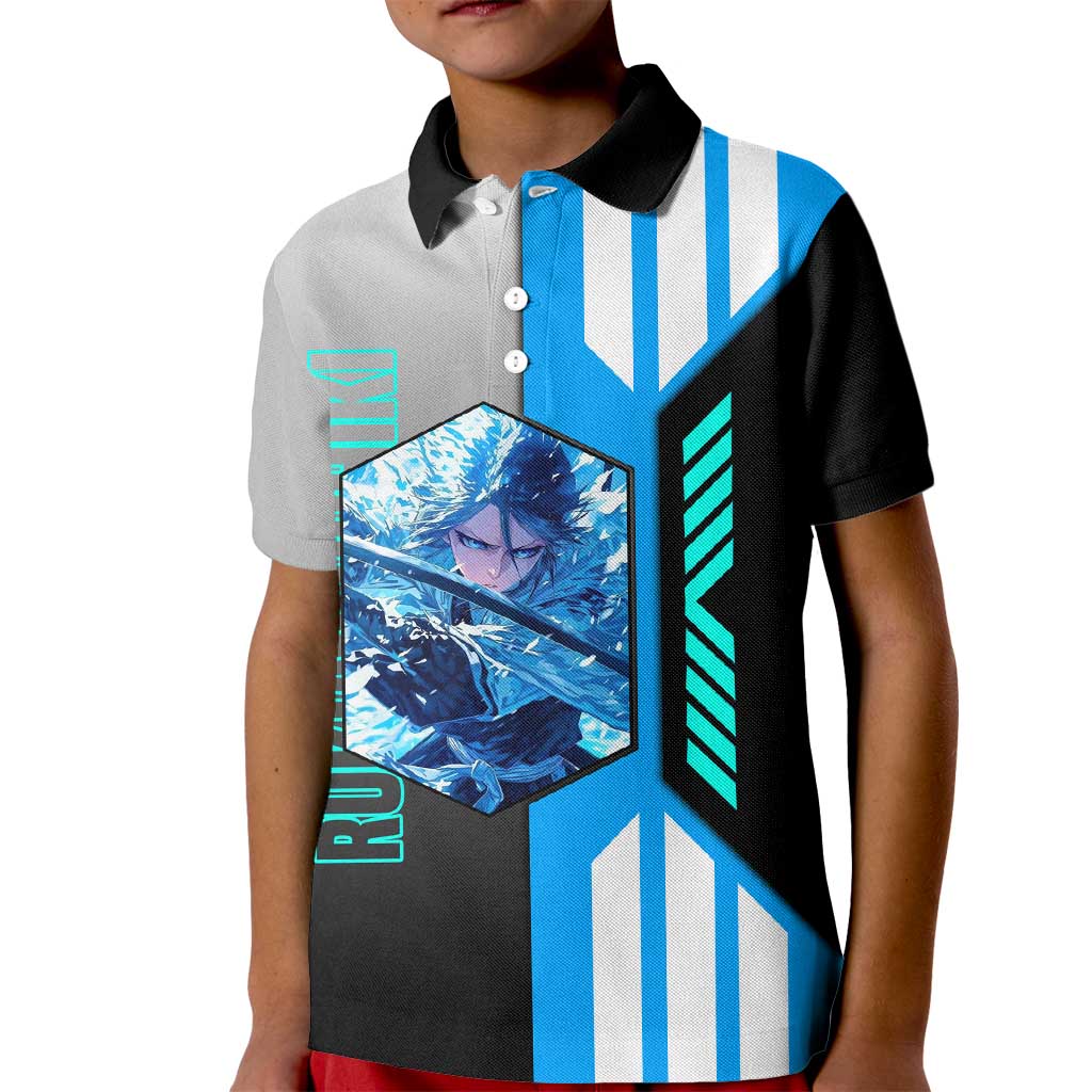 Rukia Kuchiki from Bleach Kid Polo Shirt with Sword and Ice Powers Pose Design - The Mazicc