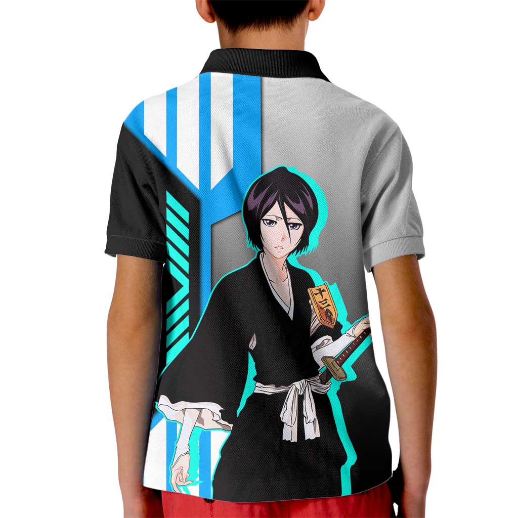 Rukia Kuchiki from Bleach Kid Polo Shirt with Sword and Ice Powers Pose Design - The Mazicc