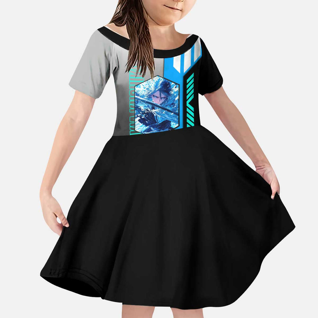Rukia Kuchiki from Bleach Kid Short Sleeve Dress with Sword and Ice Powers Pose Design - The Mazicc