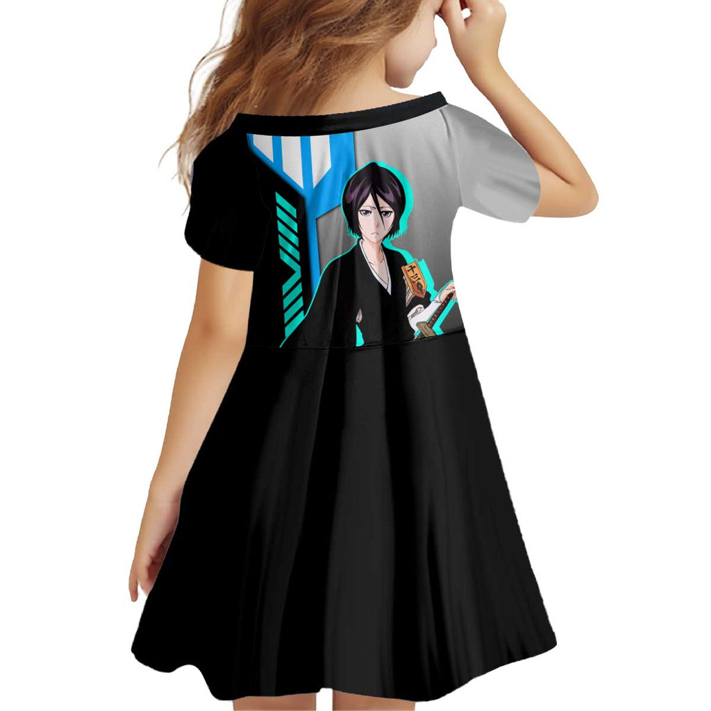 Rukia Kuchiki from Bleach Kid Short Sleeve Dress with Sword and Ice Powers Pose Design - The Mazicc