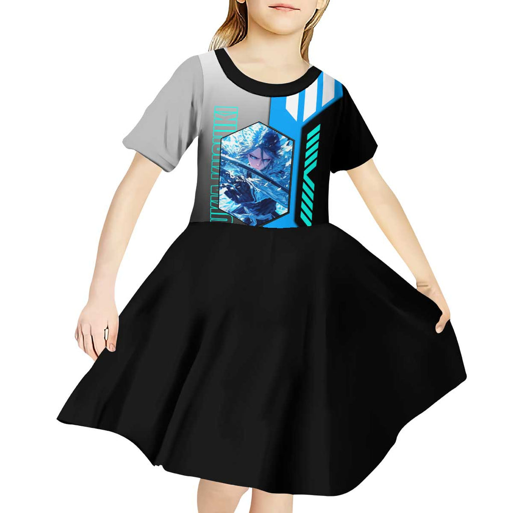 Rukia Kuchiki from Bleach Kid Short Sleeve Dress with Sword and Ice Powers Pose Design - The Mazicc