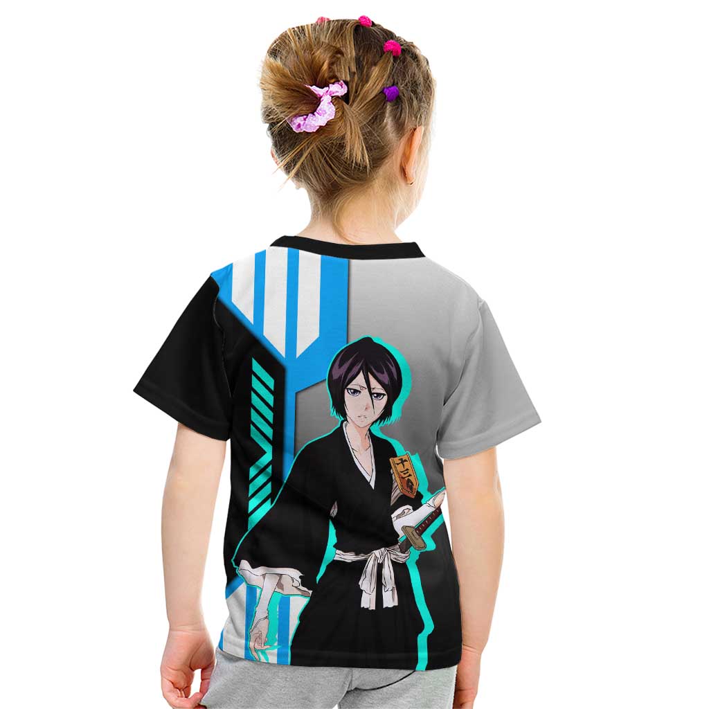 Rukia Kuchiki from Bleach Kid T Shirt with Sword and Ice Powers Pose Design - The Mazicc