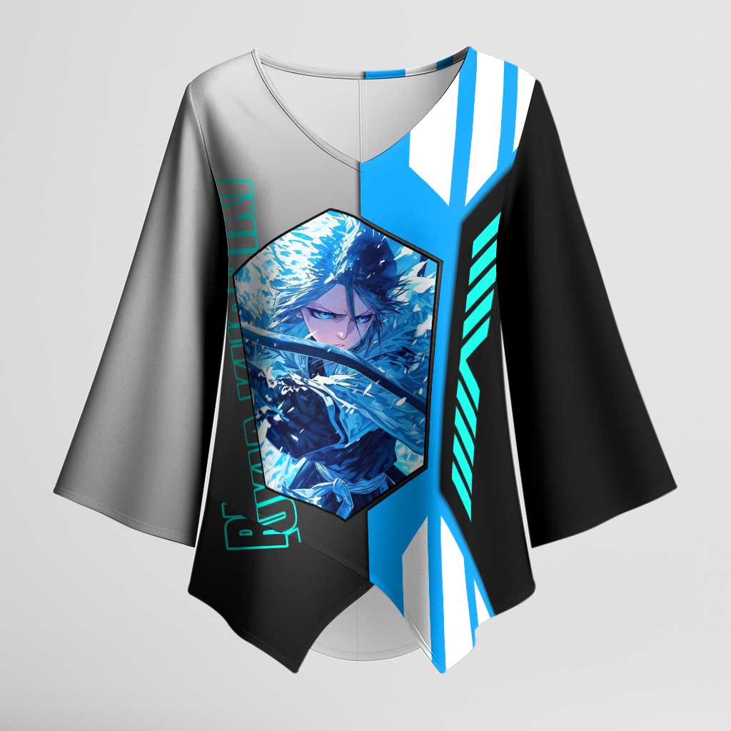 Rukia Kuchiki from Bleach Kimono Sleeve Blouse with Sword and Ice Powers Pose Design - The Mazicc