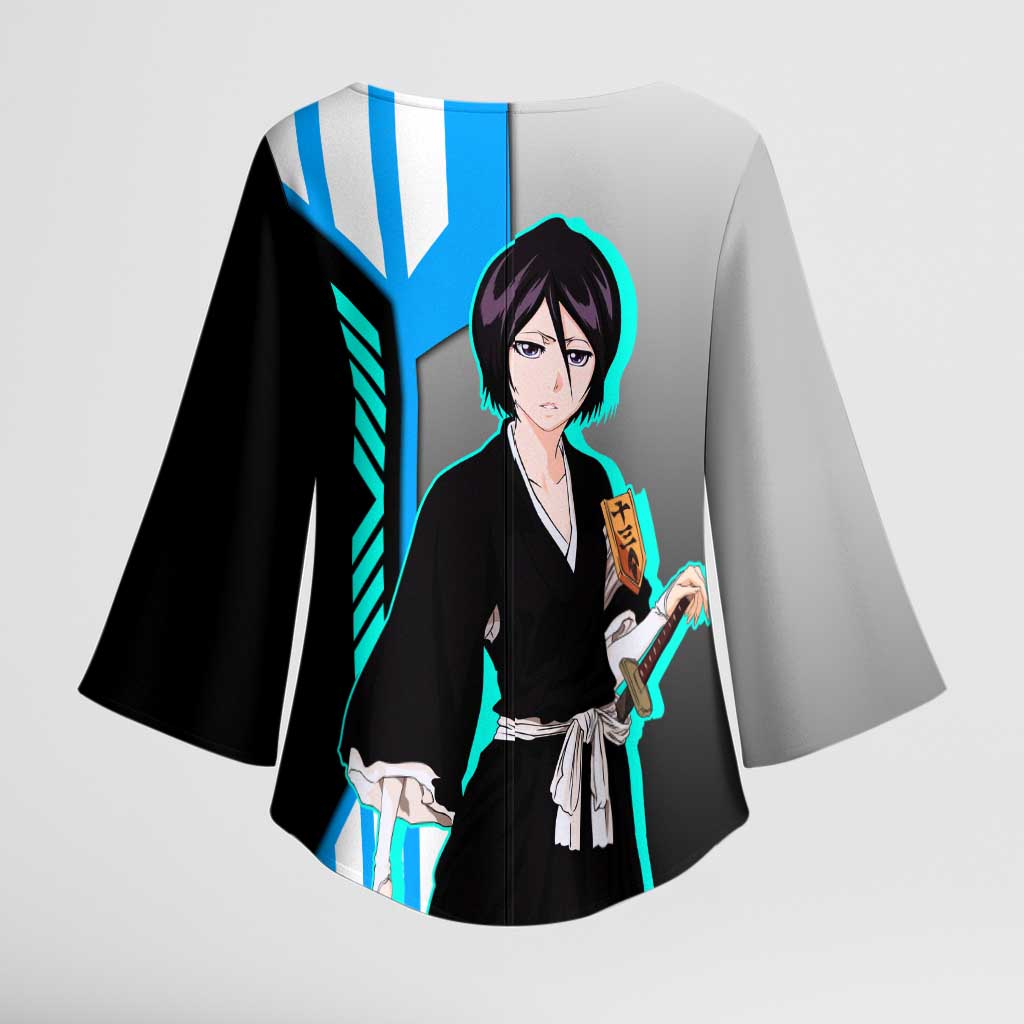 Rukia Kuchiki from Bleach Kimono Sleeve Blouse with Sword and Ice Powers Pose Design - The Mazicc