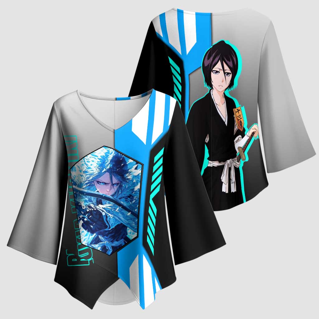 Rukia Kuchiki from Bleach Kimono Sleeve Blouse with Sword and Ice Powers Pose Design - The Mazicc