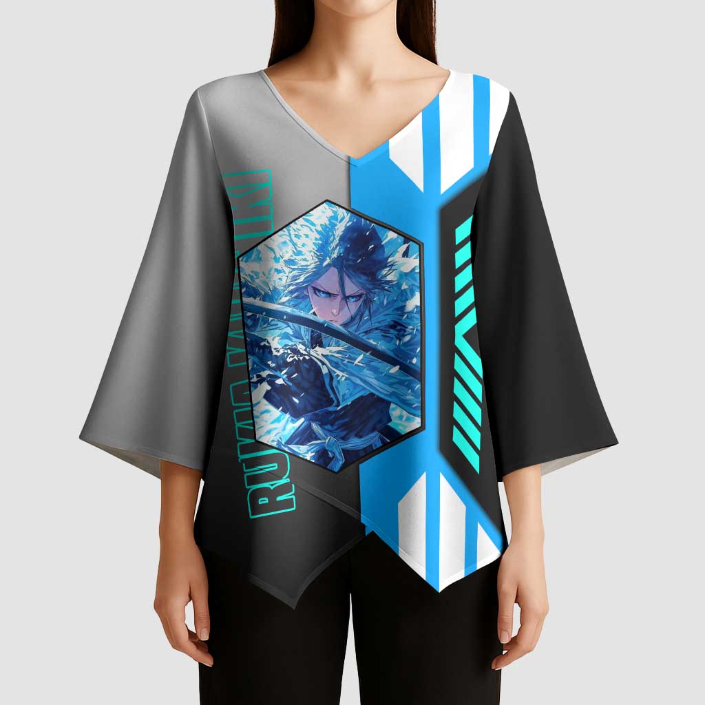 Rukia Kuchiki from Bleach Kimono Sleeve Blouse with Sword and Ice Powers Pose Design - The Mazicc