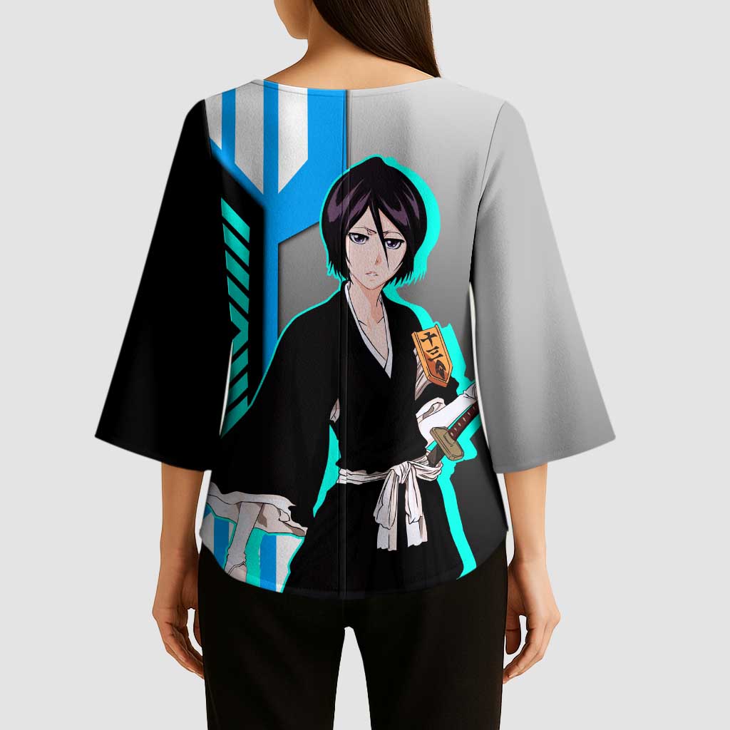 Rukia Kuchiki from Bleach Kimono Sleeve Blouse with Sword and Ice Powers Pose Design - The Mazicc