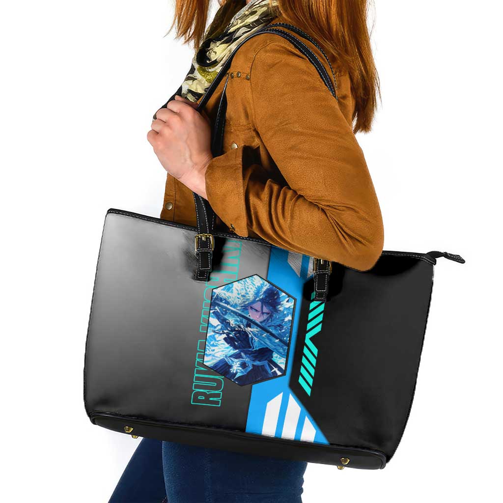 Rukia Kuchiki from Bleach Leather Tote Bag with Sword and Ice Powers Pose Design - The Mazicc