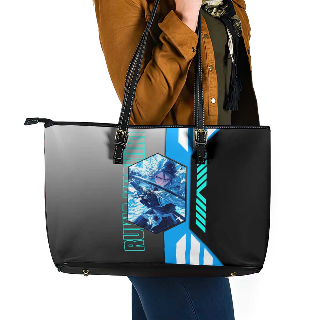 Rukia Kuchiki from Bleach Leather Tote Bag with Sword and Ice Powers Pose Design - The Mazicc