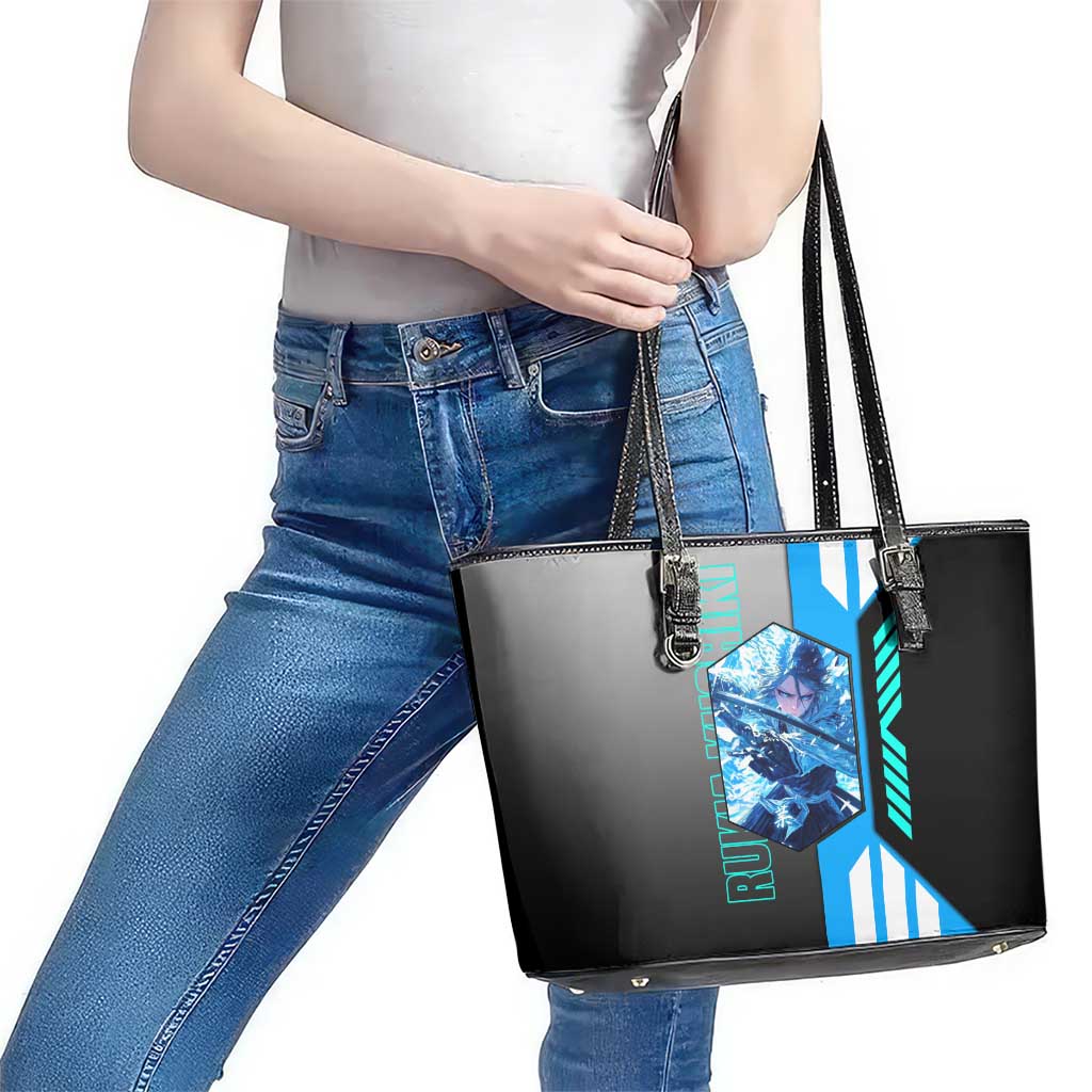 Rukia Kuchiki from Bleach Leather Tote Bag with Sword and Ice Powers Pose Design - The Mazicc