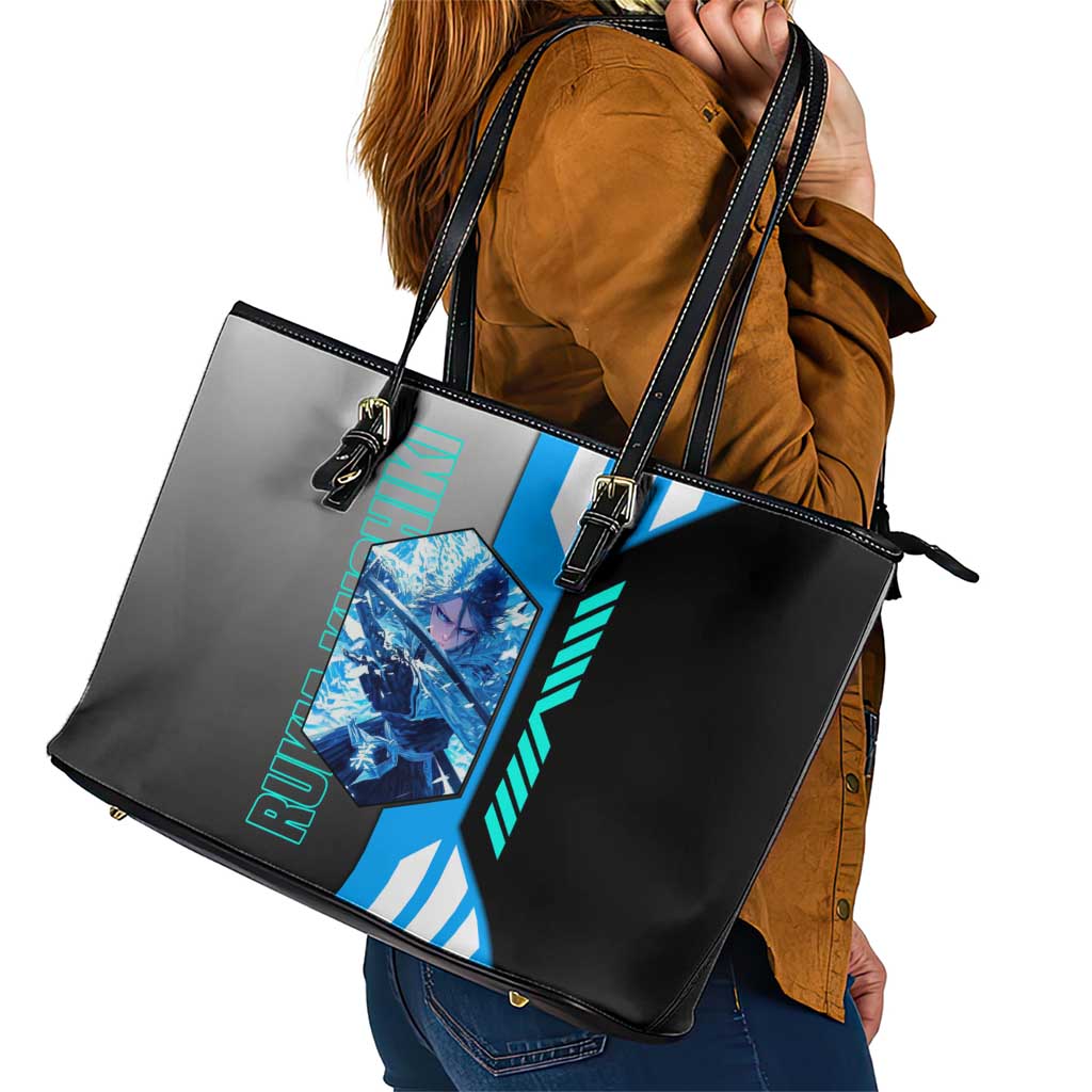 Rukia Kuchiki from Bleach Leather Tote Bag with Sword and Ice Powers Pose Design - The Mazicc