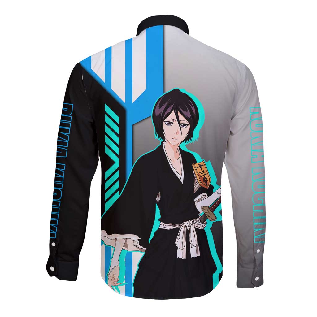 Rukia Kuchiki from Bleach Long Sleeve Button Shirt with Sword and Ice Powers Pose Design - The Mazicc