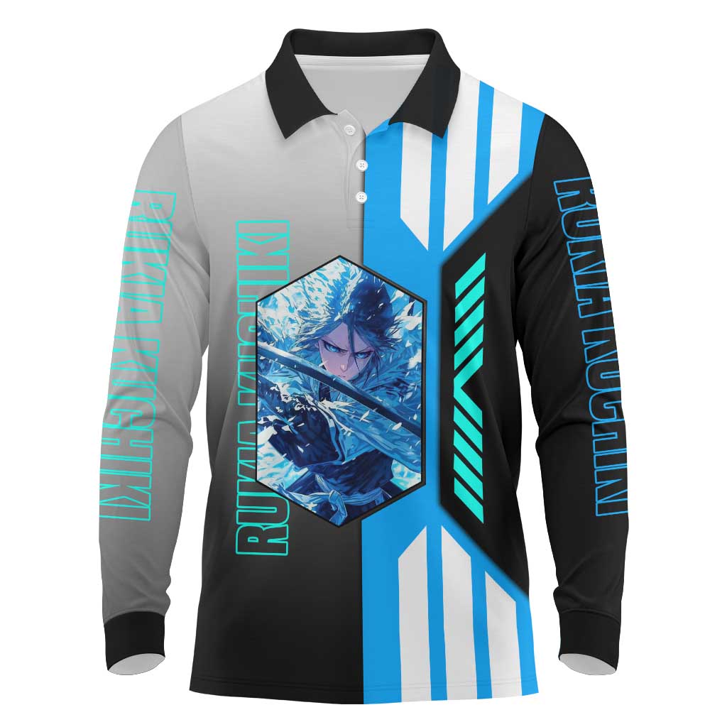 Rukia Kuchiki from Bleach Long Sleeve Polo Shirt with Sword and Ice Powers Pose Design - The Mazicc
