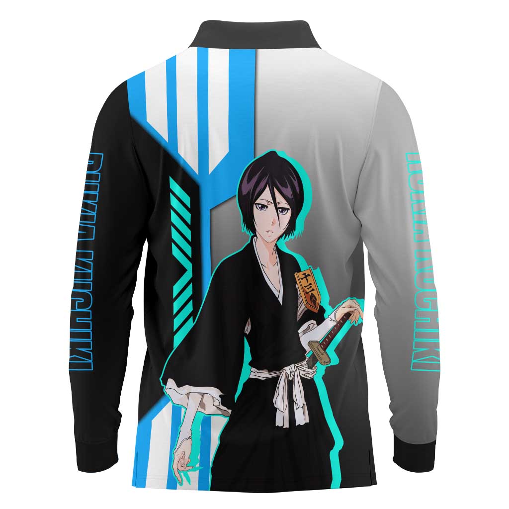 Rukia Kuchiki from Bleach Long Sleeve Polo Shirt with Sword and Ice Powers Pose Design - The Mazicc