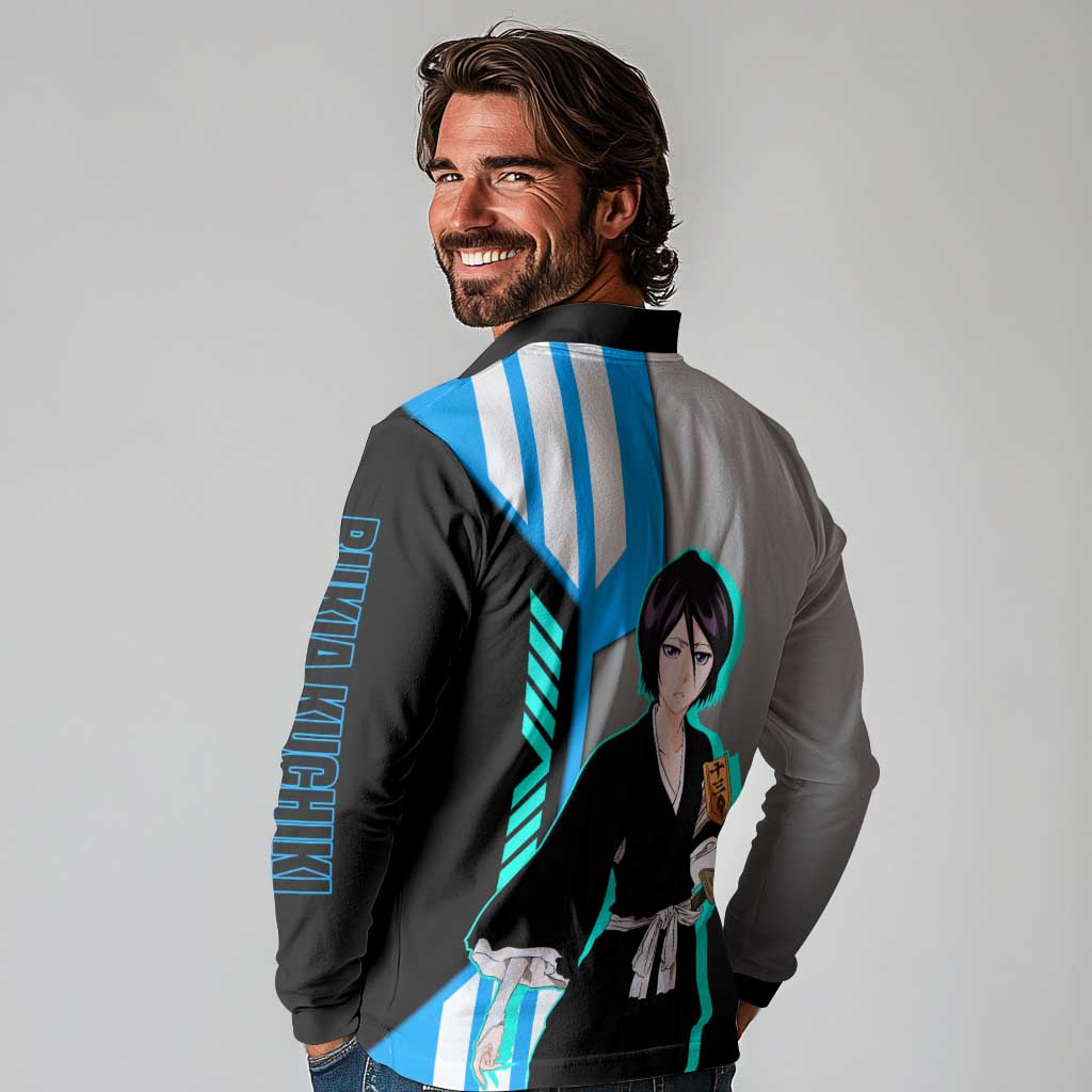 Rukia Kuchiki from Bleach Long Sleeve Polo Shirt with Sword and Ice Powers Pose Design - The Mazicc