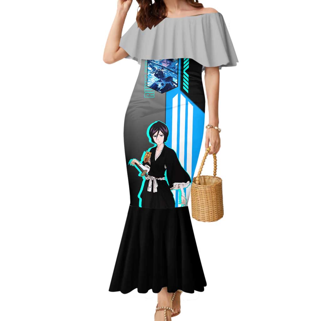 Rukia Kuchiki from Bleach Mermaid Dress with Sword and Ice Powers Pose Design - The Mazicc