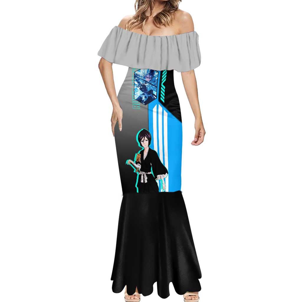 Rukia Kuchiki from Bleach Mermaid Dress with Sword and Ice Powers Pose Design - The Mazicc