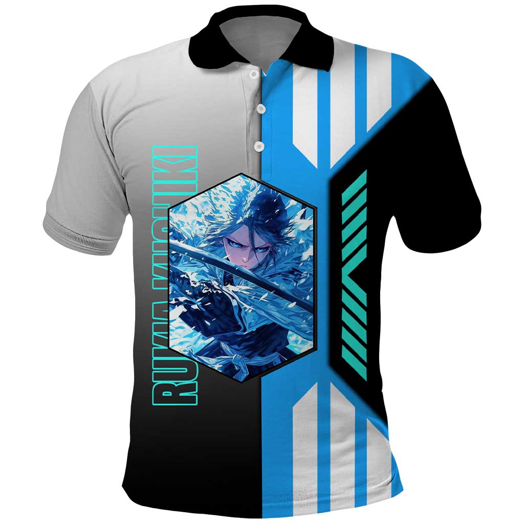 Rukia Kuchiki from Bleach Polo Shirt with Sword and Ice Powers Pose Design - The Mazicc