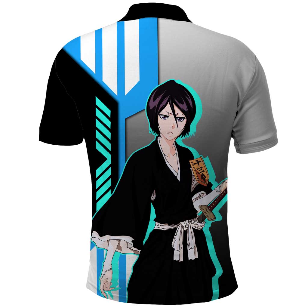 Rukia Kuchiki from Bleach Polo Shirt with Sword and Ice Powers Pose Design - The Mazicc