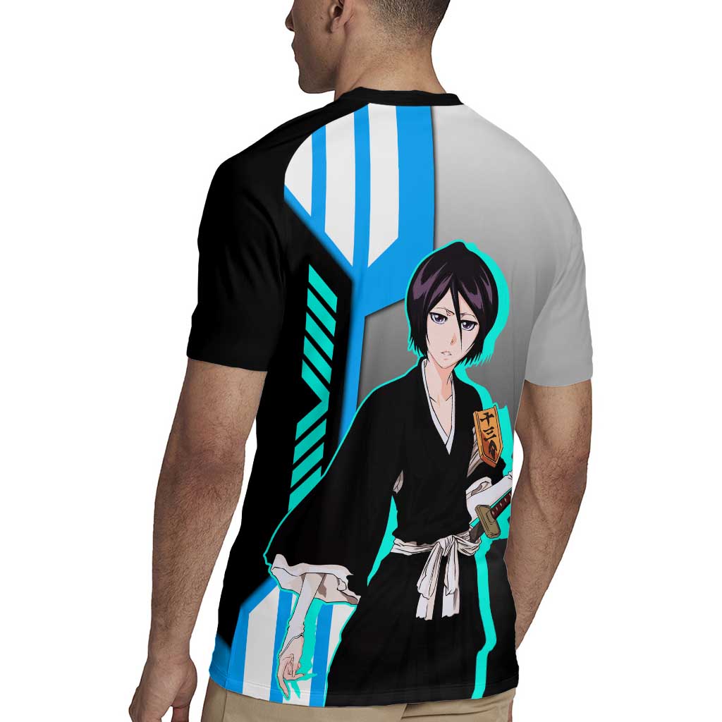 Rukia Kuchiki from Bleach Rugby Jersey with Sword and Ice Powers Pose Design - The Mazicc