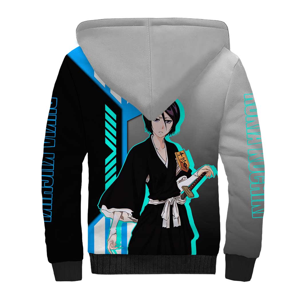 Rukia Kuchiki from Bleach Sherpa Hoodie with Sword and Ice Powers Pose Design - The Mazicc