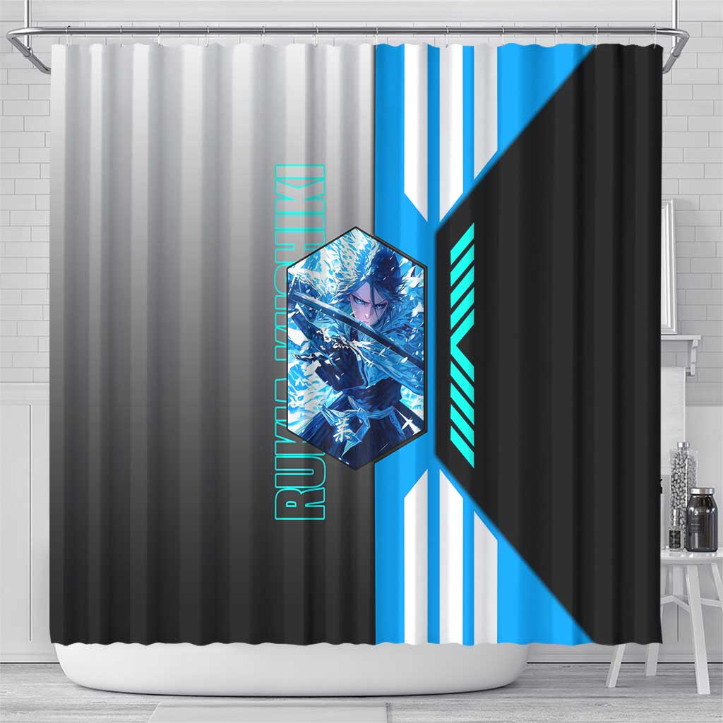 Rukia Kuchiki from Bleach Shower Curtain with Sword and Ice Powers Pose Design - The Mazicc