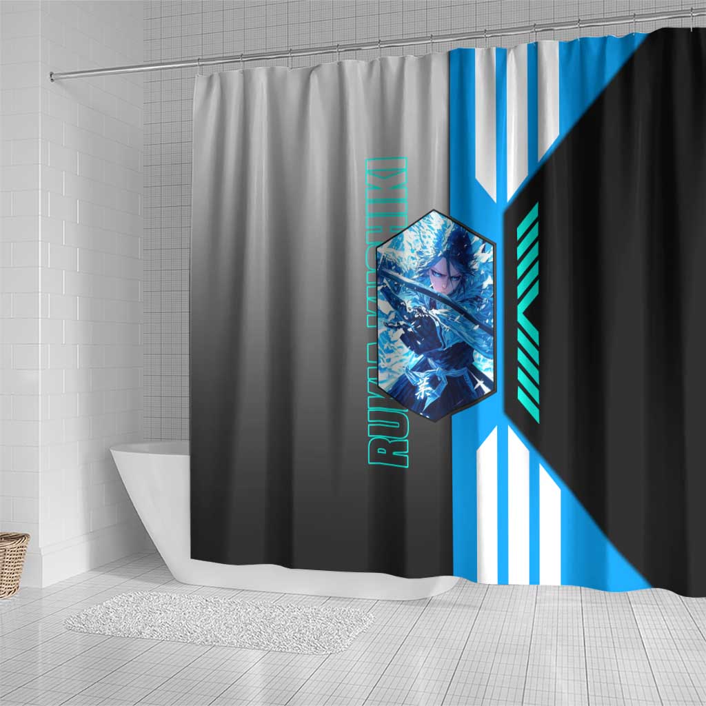 Rukia Kuchiki from Bleach Shower Curtain with Sword and Ice Powers Pose Design - The Mazicc