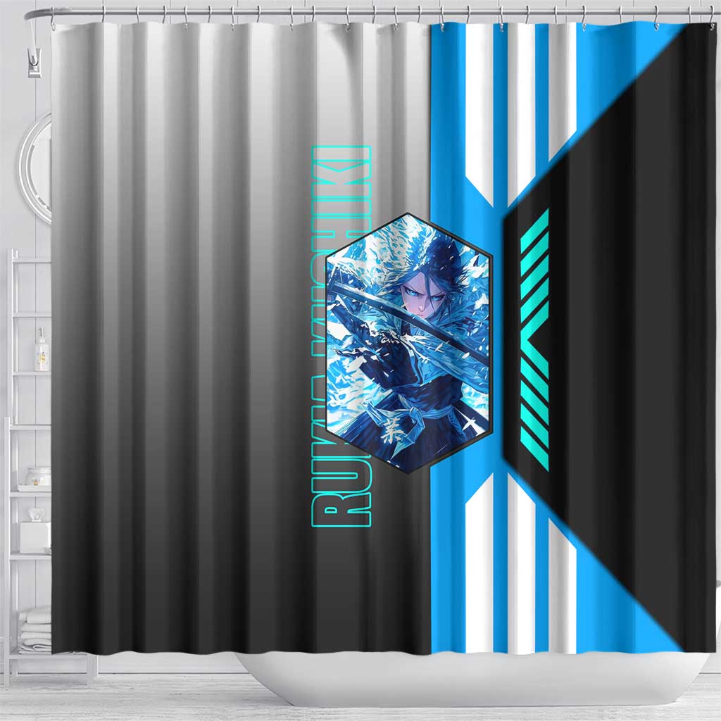 Rukia Kuchiki from Bleach Shower Curtain with Sword and Ice Powers Pose Design - The Mazicc